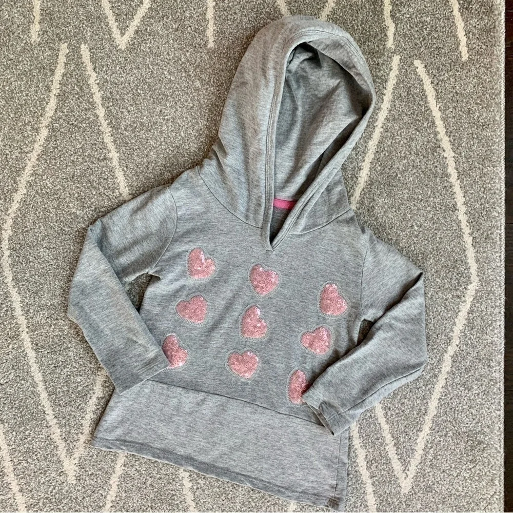 Pinc Gray Hoodie Sweatshirt with Pink Mesh & Sequin Hearts Size 4